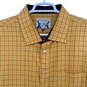 Peter Christian Mens 4XL Yellow Plaid Long Sleeve Button Up Shirt Preppy